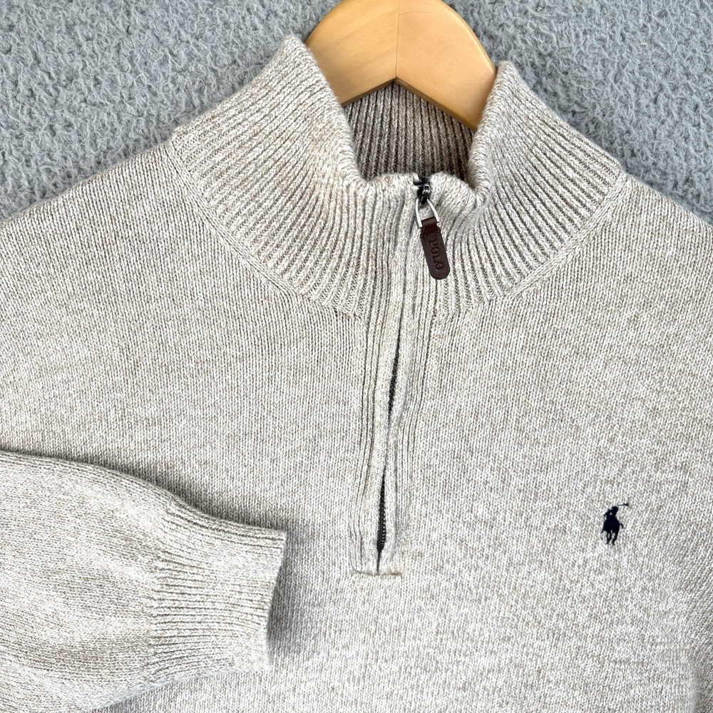 Polo Ralph Lauren 1/4 Zip Sweater Mens 2XL Heather Beige Pony Logo Cotton Knit